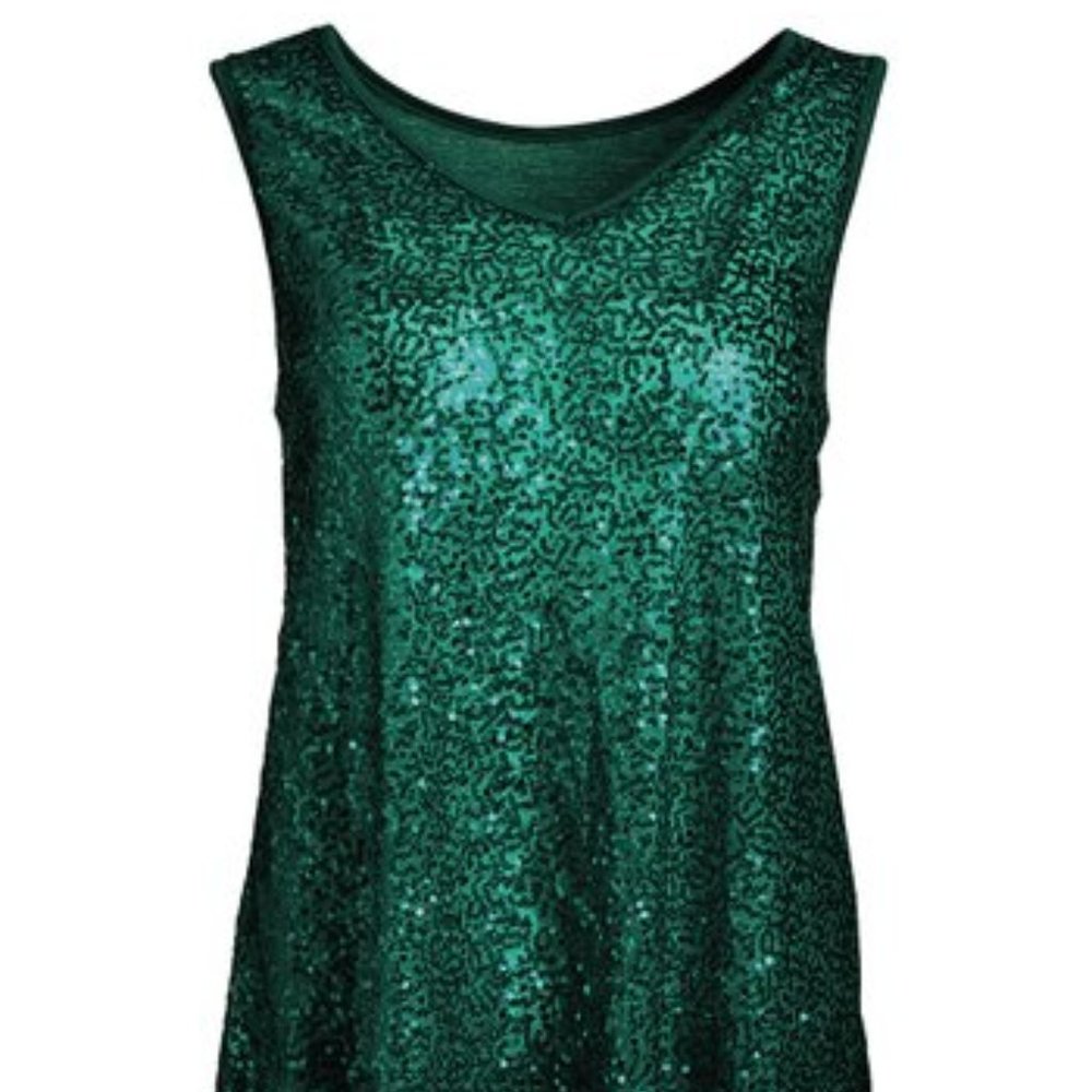 NWT Mountain View Green Sequin V-Neck Tank - 2X